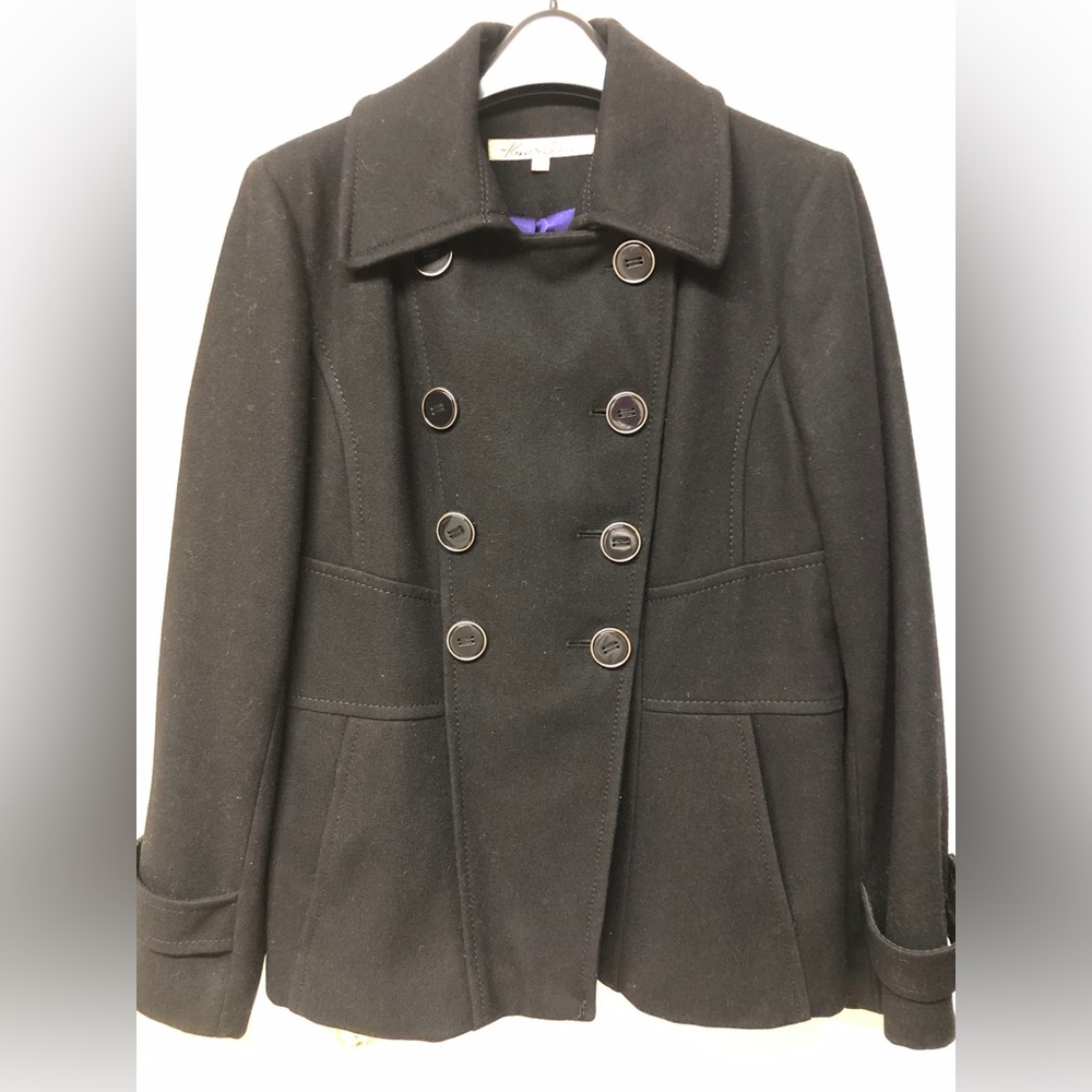 Kenneth Cole New York Black Wool Blend Peacoat Size 4 Double Breasted